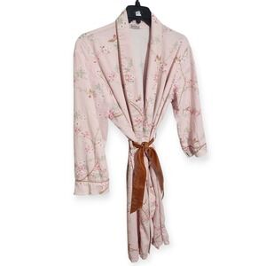 Bedhead Pink Floral Bird Cherry Blossom Kimono Robe Tie Waist Pockets Sold AS IS